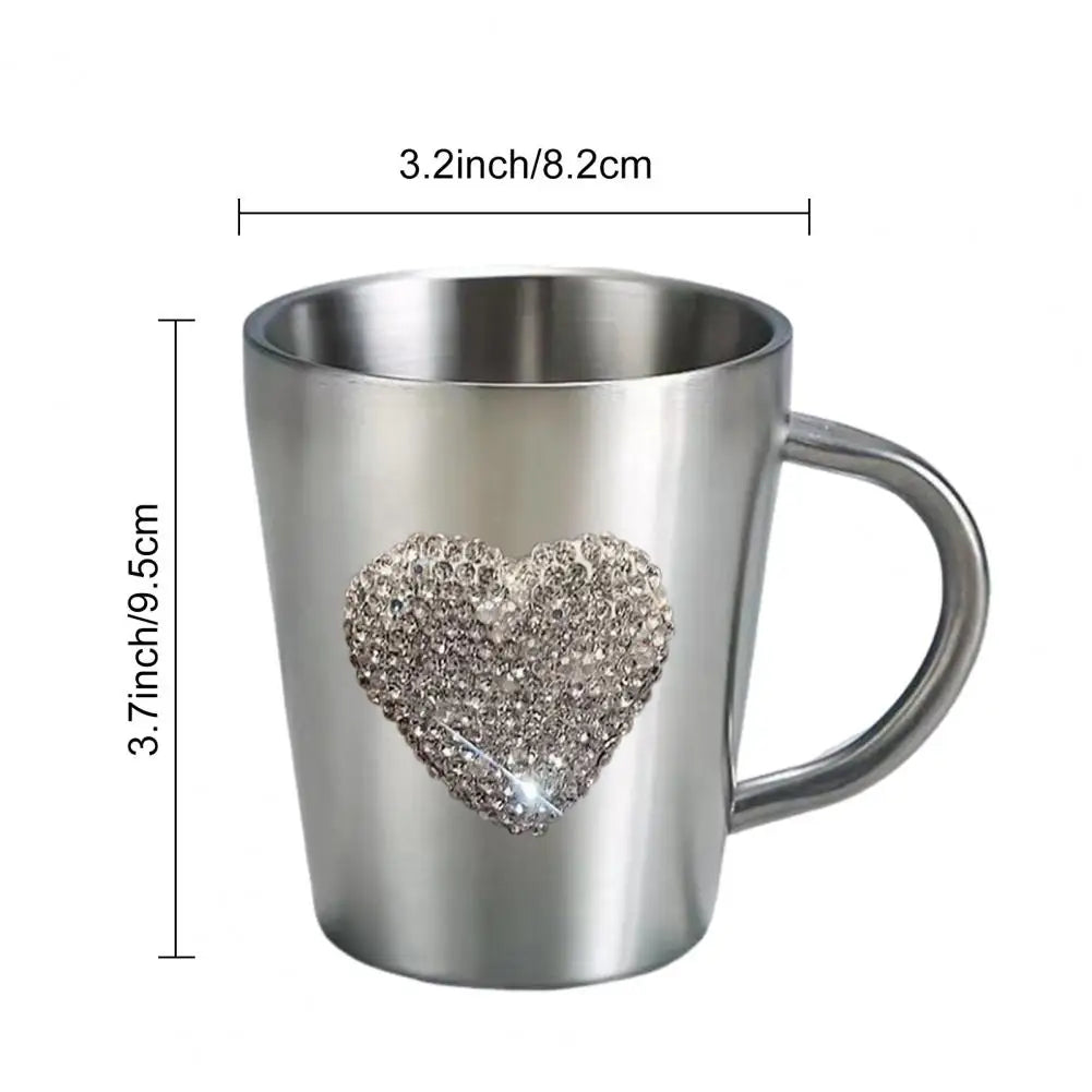 Stainless Steel Coffee Mug with Handle Heart-Shaped Sparkling Water Cup Faux Crystal Coffee & Beer Mug for Hot Beverage Tea - Gabriel