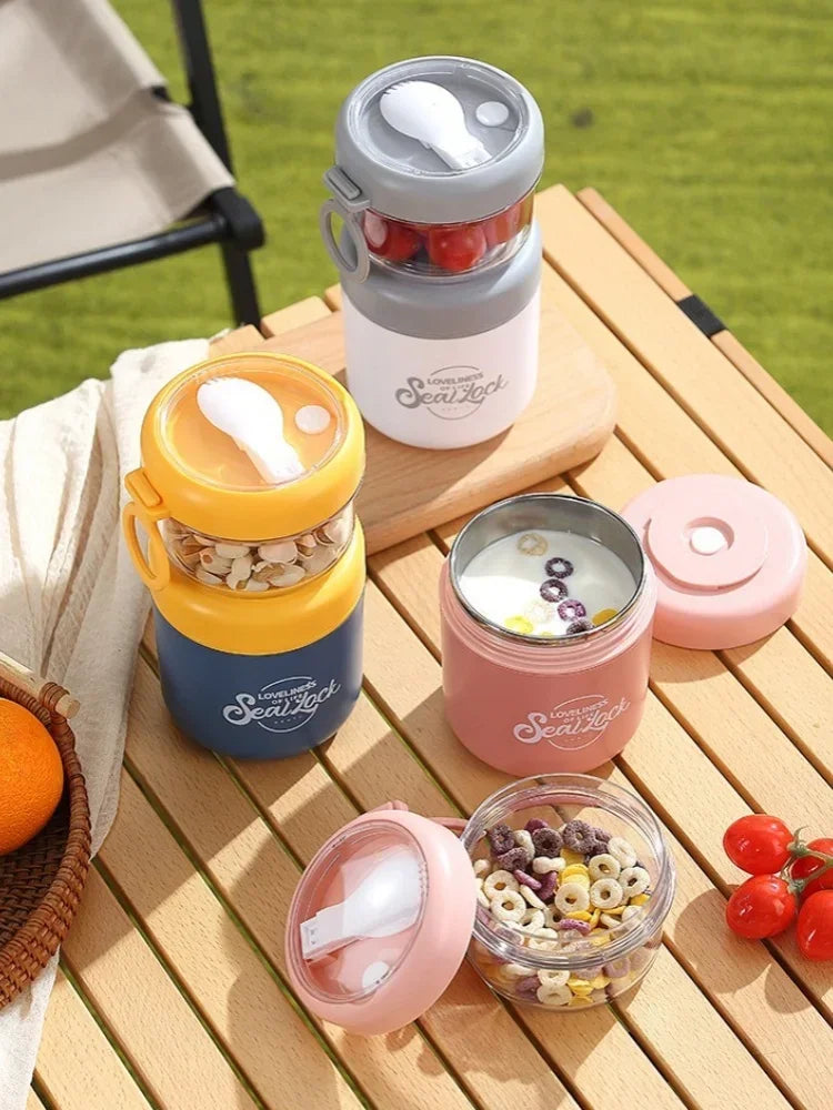 Portable Stainless Steel Soup Cup Breakfast Oat Milk Fruit Salad Sealed Bowl with Lid Spoon Insulated Soup Thermos Container