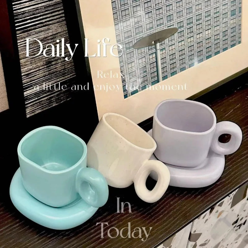 Creative Solid Color Ceramic Coffee Cup Thick Saucer Afternoon Tea Dessert Tea Cup Breakfast Bread Milk Mug Couple Gift Mug Home - Gabriel