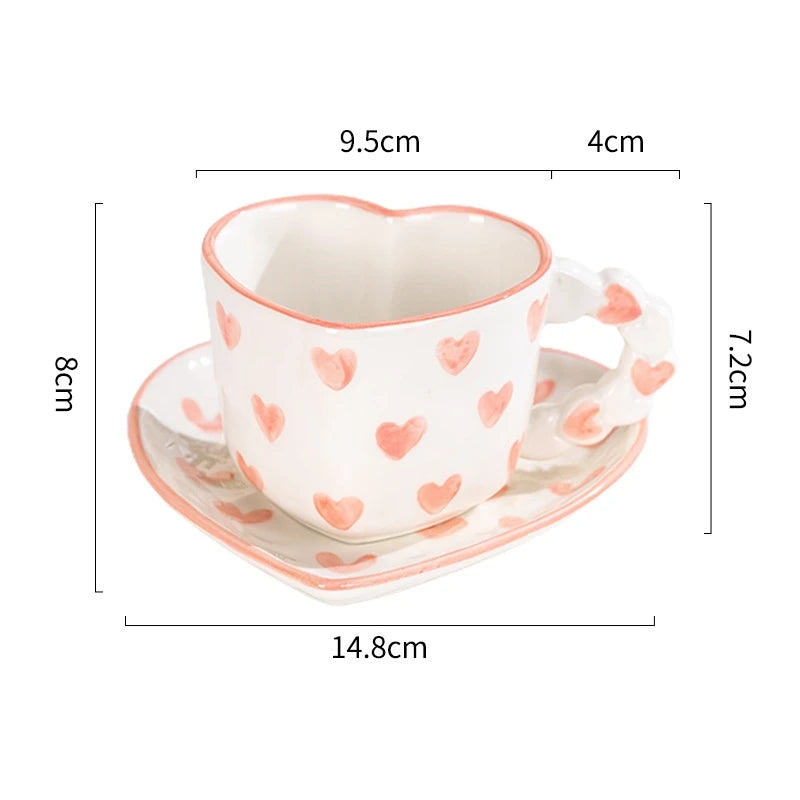 Novelty Hand Painted Coffee Tea Cup Saucer Creative Pink Love Heart Cup Ceramics Milk Cups Porcelain Coffee Cups Tableware Mug - Gabriel