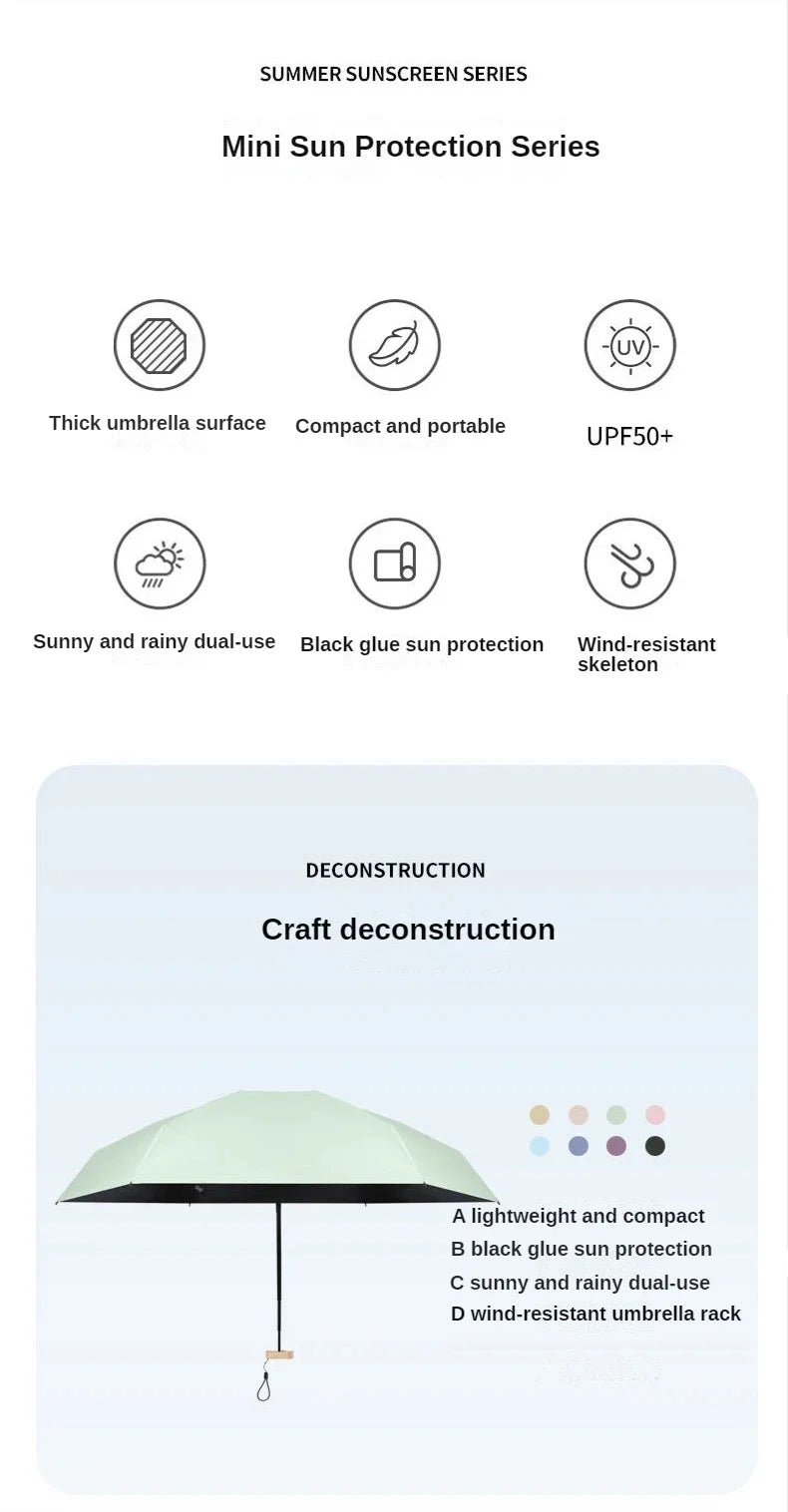 Mini-faltbarer automatischer Regenschirm, Anti-UV-Regen, Sonnenschirm, modisch, tragbar, winddicht, leicht, für Damen und Herren, Kinder