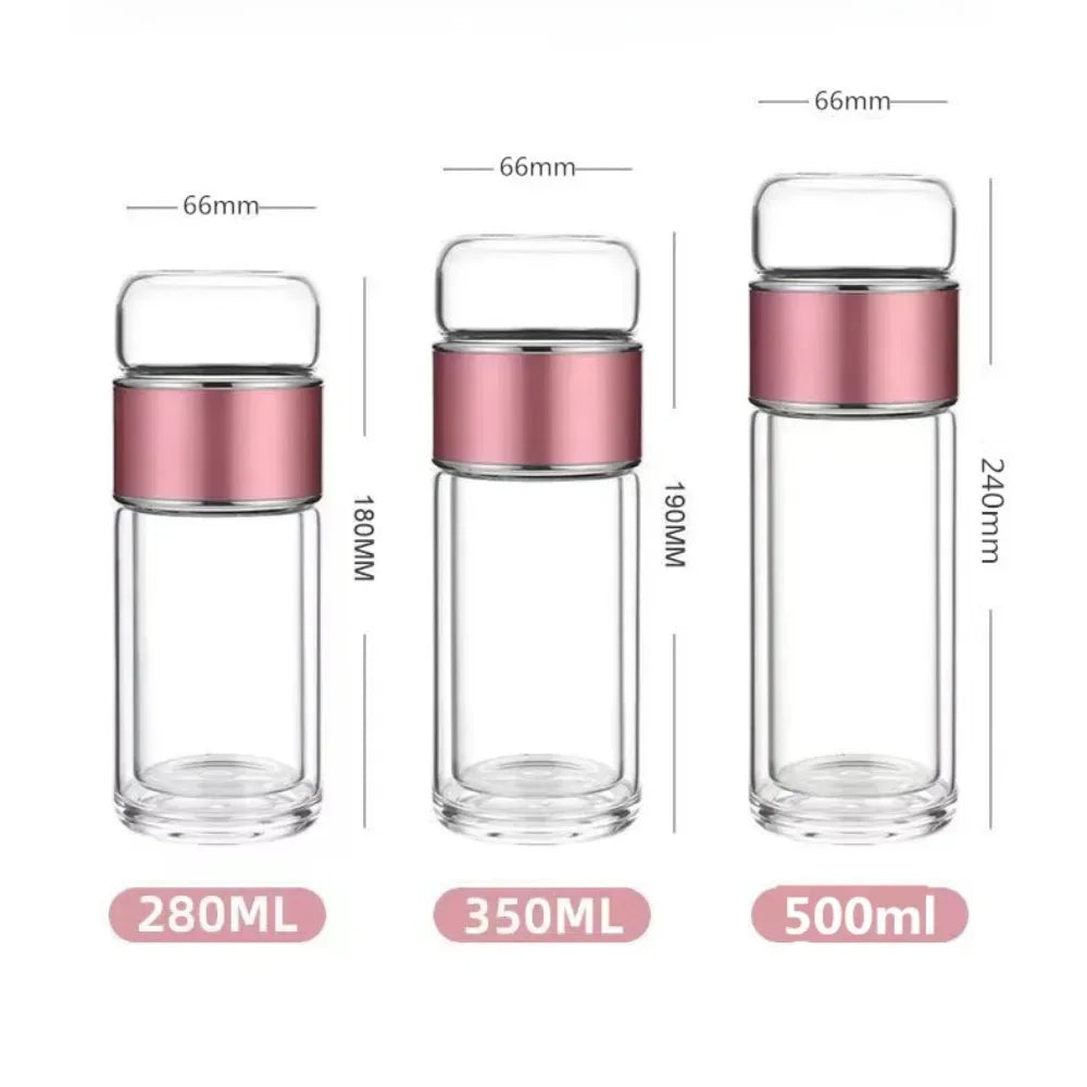 500 ml Teewasserflasche aus Borosilikatglas, doppelschichtig, Teetasse, Tee-Ei, Becher, Trinkgeschirr, Wasserflasche mit Teefilter