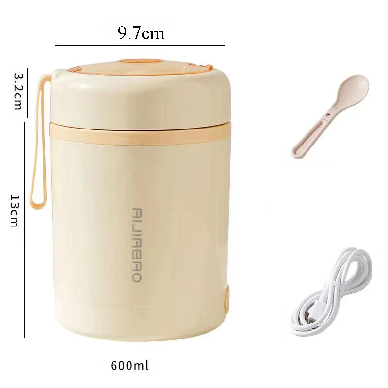 600ML USB Electric Heating Lunch Box Portable Picnic Milk Drink  Food Heater Stainless Steel Food Warmer Container 5V 12V 24V