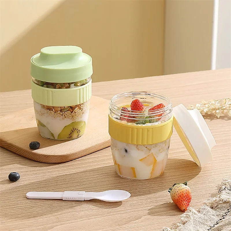 480/570ml Breakfast Cup Portable Oatmeal Cereal Nut Yogurt Salad Cup With Spoon Picnic Lunch Box Students Food Storage Container - Gabriel