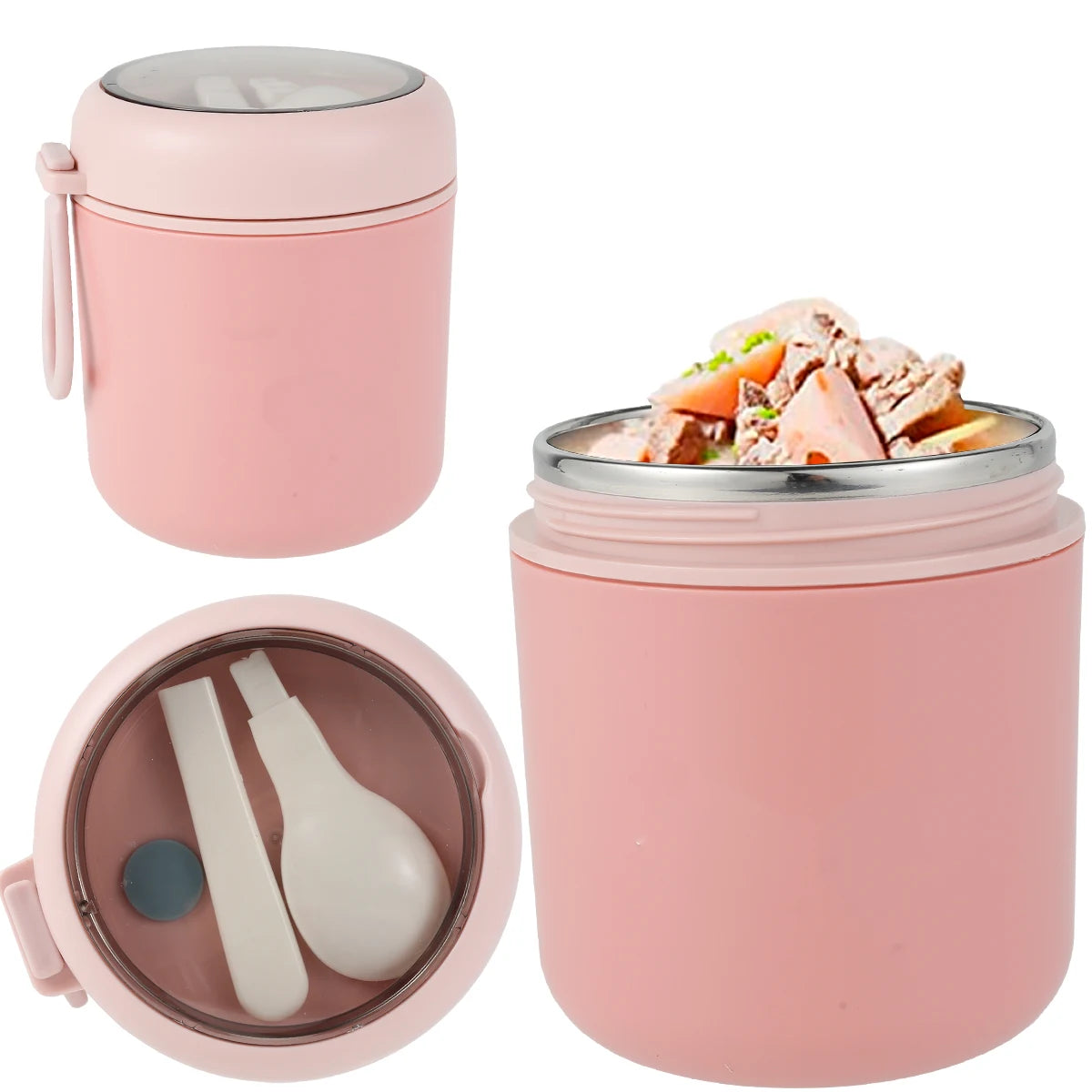 Vacuum Insulated Food Container Stainless Steel Thermal Wide Mouth Food Jar Portable Lunch Thermoses Foldable Spoon Lunchbox