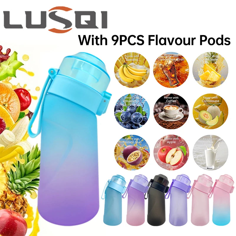 LUSQI 500ML Air Flavored Water Bottle With 9 Flavor Rings Sports Fashion Straw For Outdoor Sports Activities