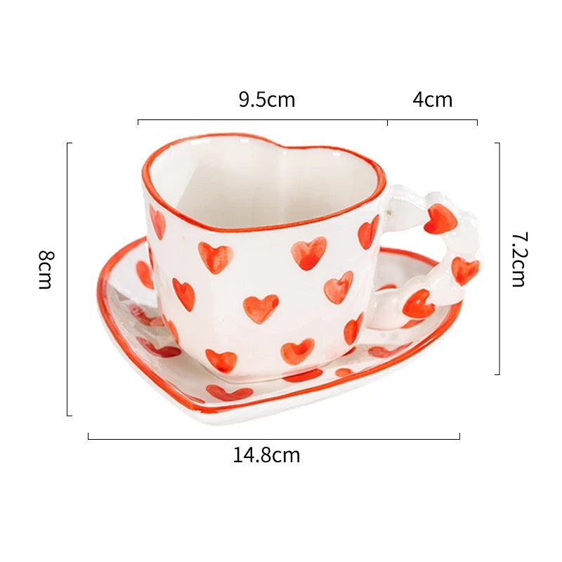 Novelty Hand Painted Coffee Tea Cup Saucer Creative Pink Love Heart Cup Ceramics Milk Cups Porcelain Coffee Cups Tableware Mug - Gabriel