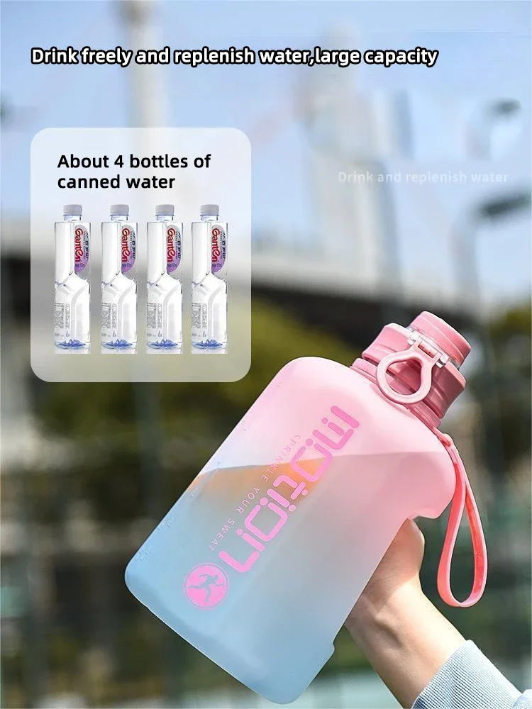 2.2L Large Capacity Sports Water Bottle Outdoor Fitness Kettle Gradient Plastic Water Cup Students Portable Big Ton Ton Barrel