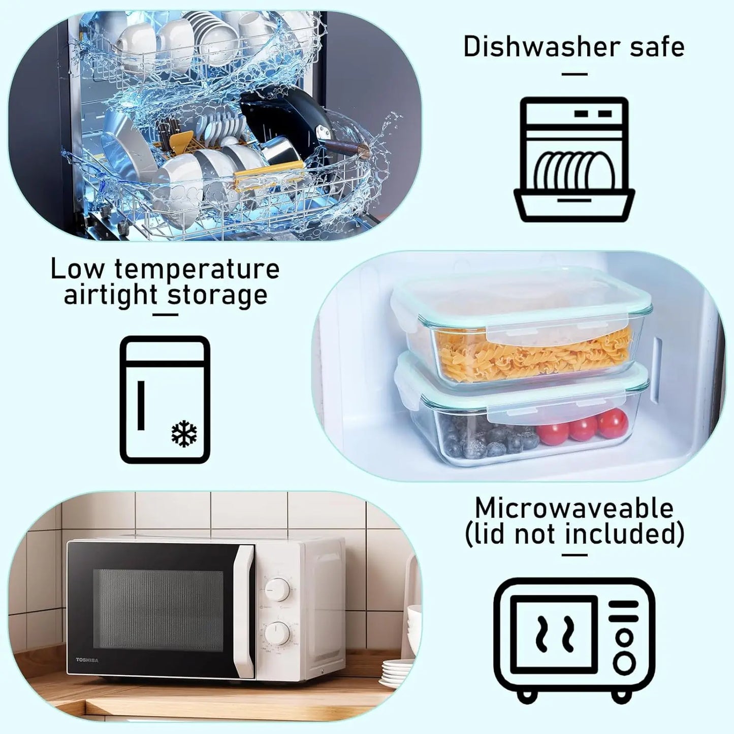 SIAZIH High Borosilicate Glass Food Storage Container With Lid Microwave Heating Sealed Lunch Box Refrigerated Fresh