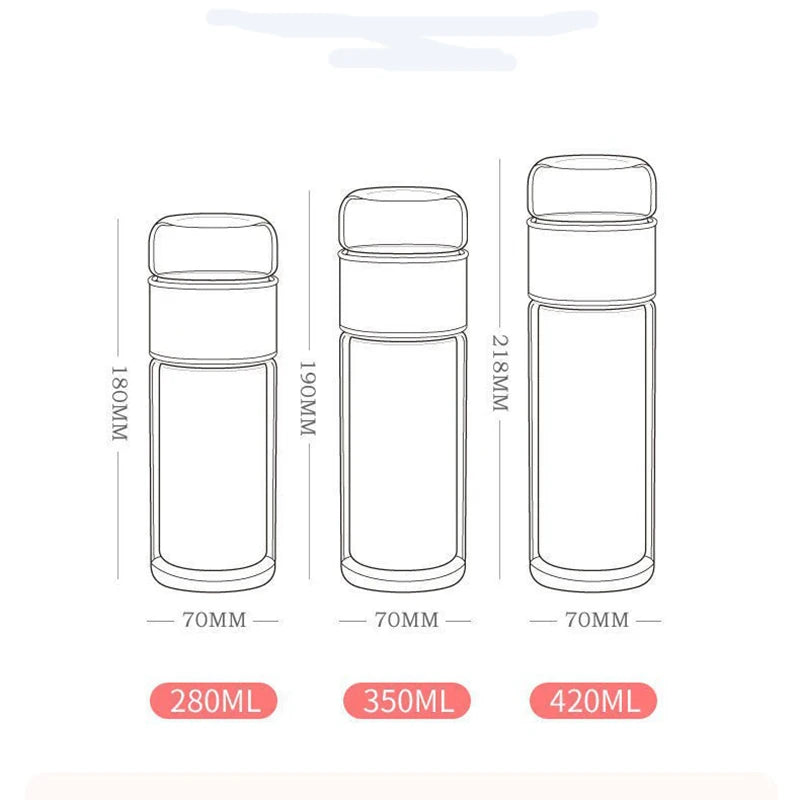 Teewasserflasche aus Borosilikatglas, doppelschichtig, Teetasse, Tee-Ei, Becher, Trinkgeschirr, Wasserflasche mit Teefilter