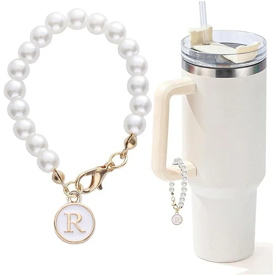 Letter Charm for Stanley Cup Pearl Chain Accessories for Handle Water Bottle Tumbler Personalized Initial Name ID Decorations