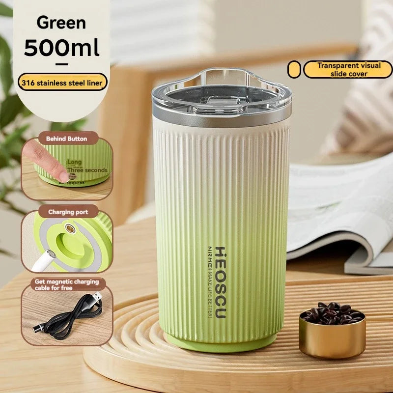 500MLWater Bottle Coffee Cup Stainless Steel Vacuum Flasks Tumbler Smart Automatic Stirring Cup Portable Outdoor Office Business