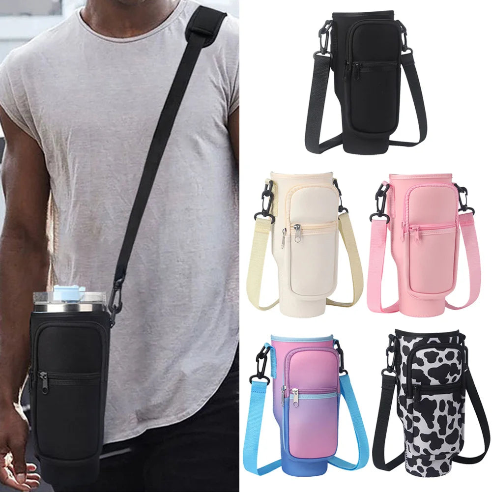 Portable Water Bottle Carrier Bag with Phone Pocket for Stanley 40oz Tumbler with Handle Neoprene Water Bottle Holder Pouch