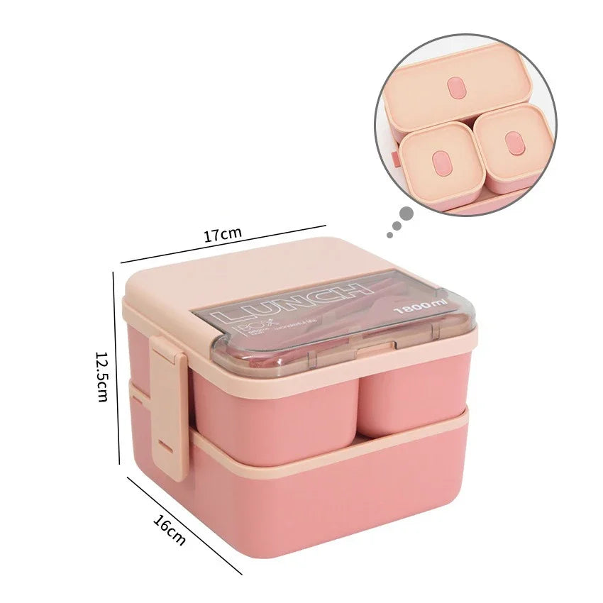 1100ML/1800ML 2 layer Compartment Lunch Box For Kids With Fork and Spoon Microwave Bento Boxes Portable Food Storage Container