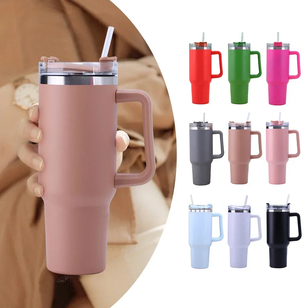 40OZ Straw Insulation Cup with Handle Portable Car Stainless Steel Coffee Water Bottle LargeCapacity Travel BPA Free Thermal Mug - Gabriel