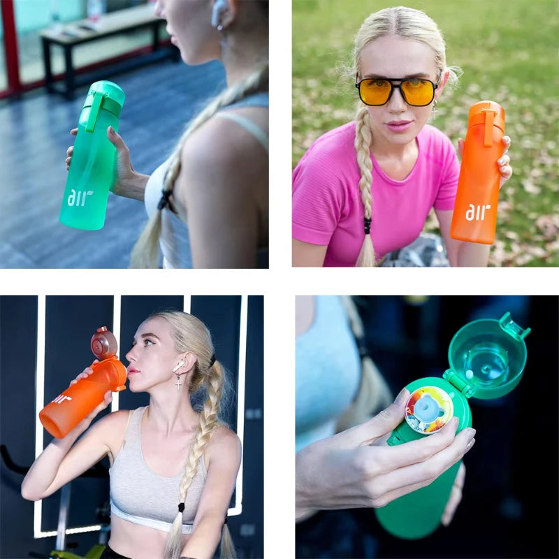 1pc Air Water Bottle With 1pc Random Flavor Pod Sports Fashion Straw Plastic Cup Leak Proof for Outdoor Sports Fitness