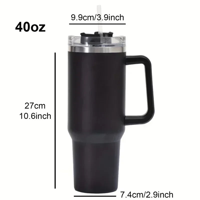 40oz 304 Stainless Steel Insulated Water Bottle,Thermal Coffee Car Cup, Cold Hot Mugs Vacuum Flask With Handle Straw,For Sport - Gabriel