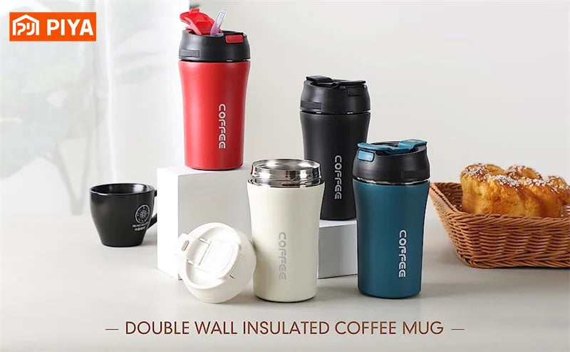 Stainless Steel Insulated Travel Mug with Straw Coffee Tumbler Reusable Double Wall Vacuum Flask Coffee Cup Office Water Bottle