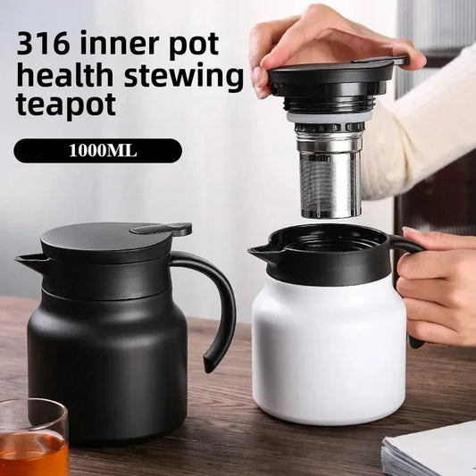 Tragbare Thermos-Teekanne aus Edelstahl für Zuhause und Büro, Tetera, großes Fassungsvermögen, Thermo-Ablagerungen, 1000 ml Teekanne mit Teesieb