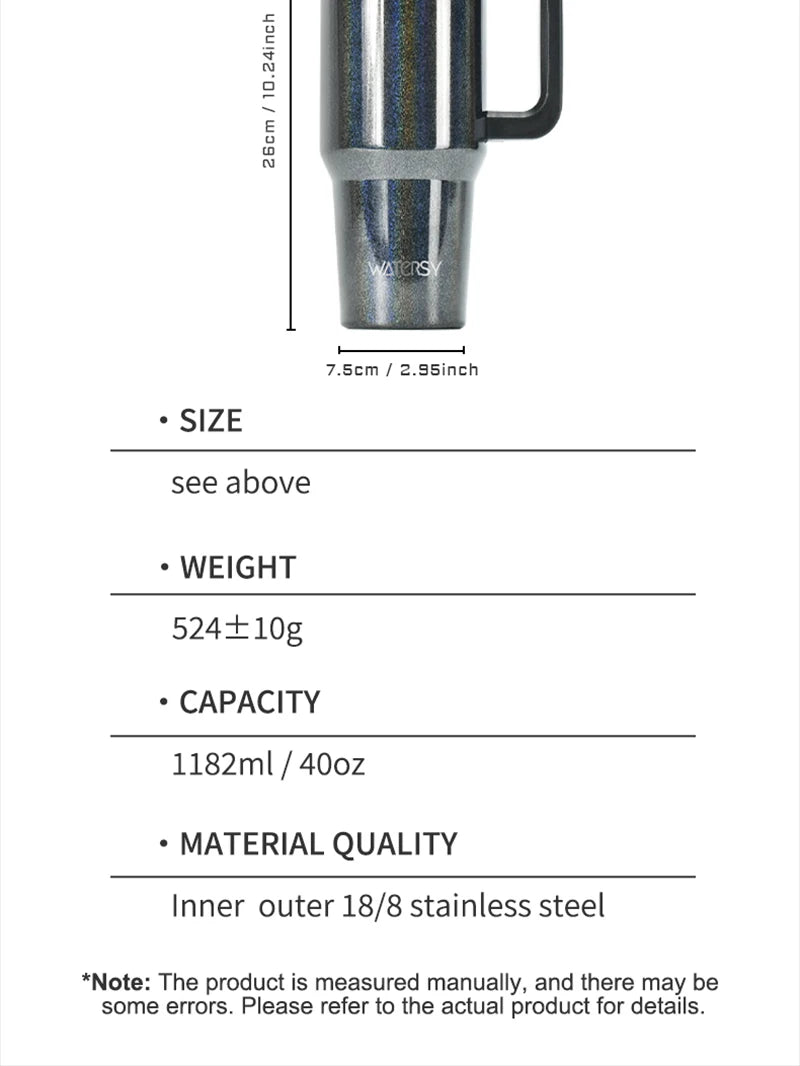 40oz Large Capacity Tumbler With Handle Stainless Steel Thermos Bottle Double Wall Vacuum Insulated Cup Portable Car Mug Gifts