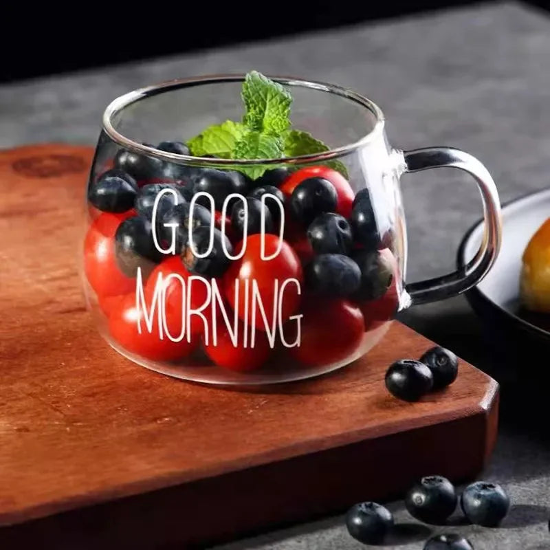 350ml Letter Printed Transparent Creative Glass Coffee Tea Mug Drinks Dessert Breakfast Milk Cup Glass Mugs Handle Drinkware Mug - Gabriel