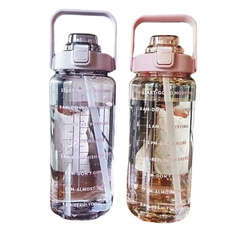 Wasserflasche mit großem Fassungsvermögen für den Sport, 2000 ml, Plastikbecher mit Strohhalm, hitzebeständige Sommer-Wasserflasche für Männer und Frauen