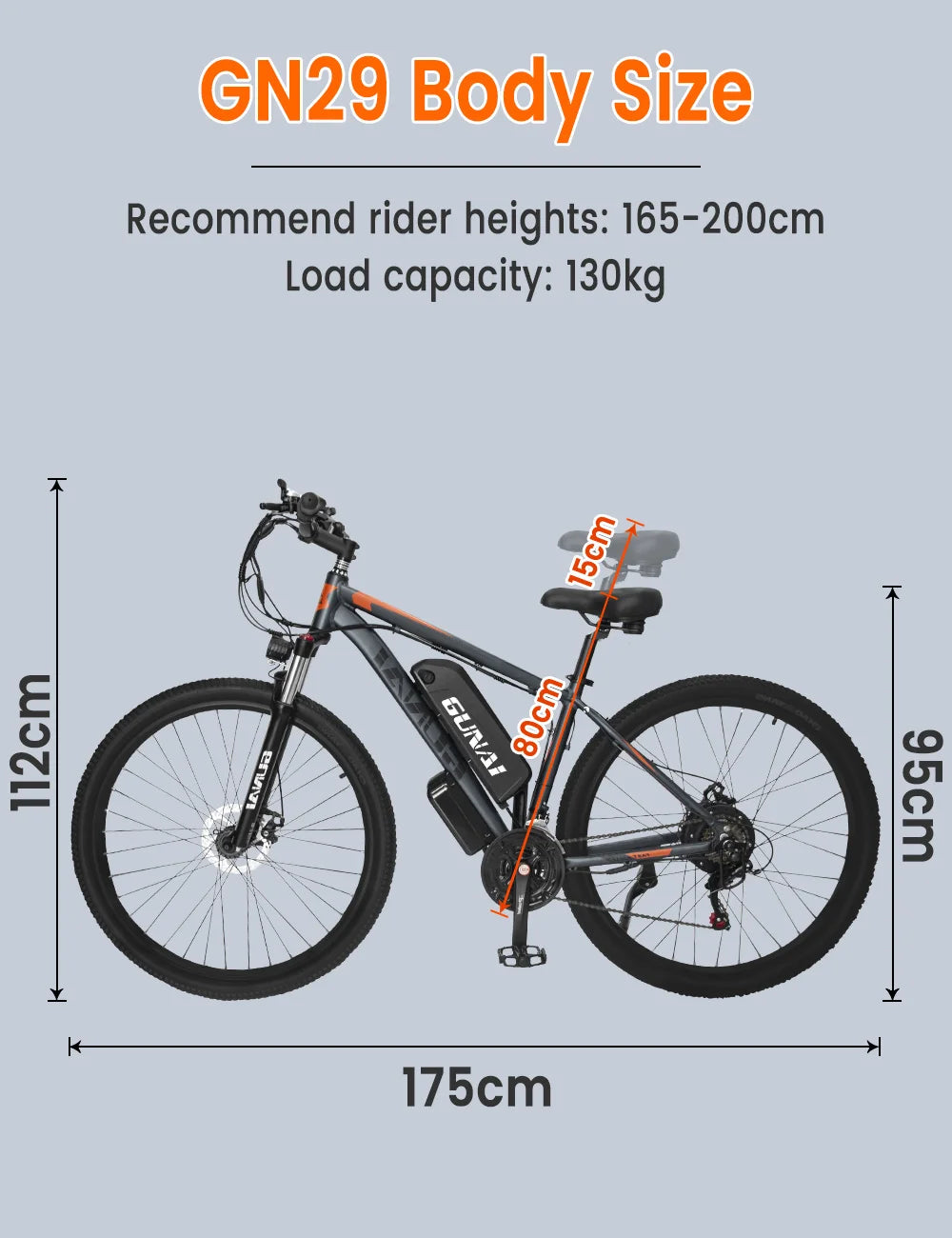 GUNAI GN29 Elektrofahrrad, 48 V, 750 W, leistungsstarker Motor, 29 x 2,1 Zoll Reifen, E-Bike für Erwachsene, 15 Ah Akku, 90 km maximale Reichweite, 50 km/h Höchstgeschwindigkeit