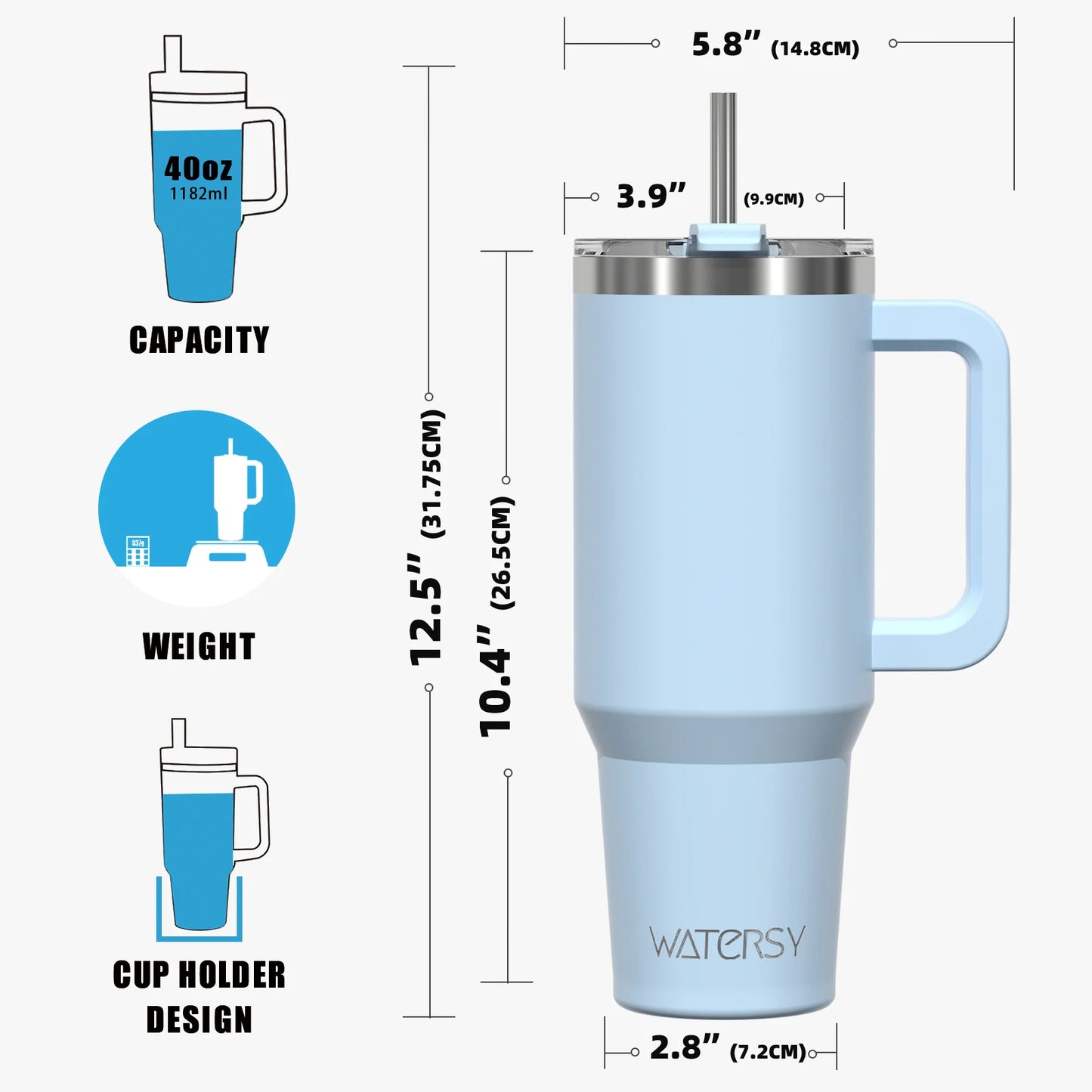 900/1200 ml isolierter Becher mit Griff und Strohhalmdeckel, 40 oz große Edelstahl-Wasserflasche, Thermobecher fürs Büro und Zuhause