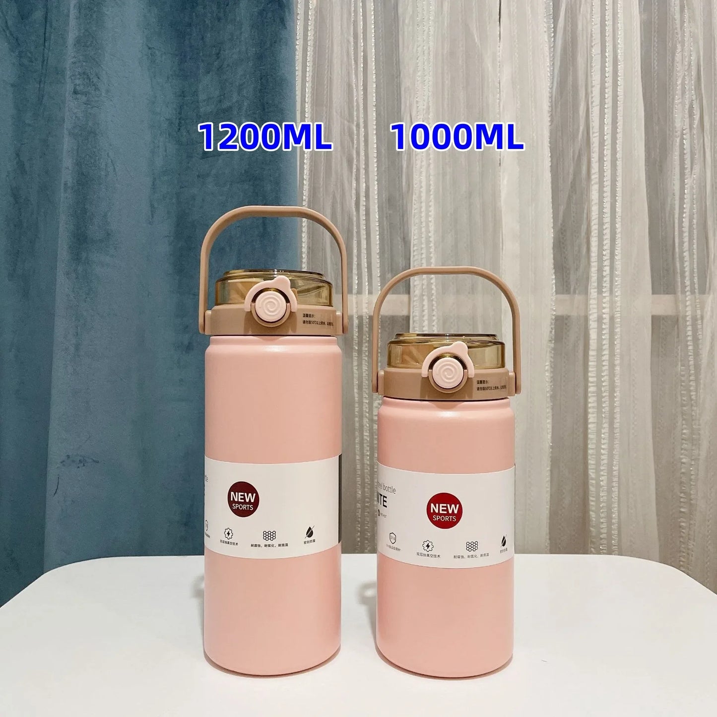 1L/1.2L Thermo Bottle Stainless Steel Large Capacity Vacuum Flask With Straw Tumbler Cold Hot Drinks Thermos Cup Gym Drinkware