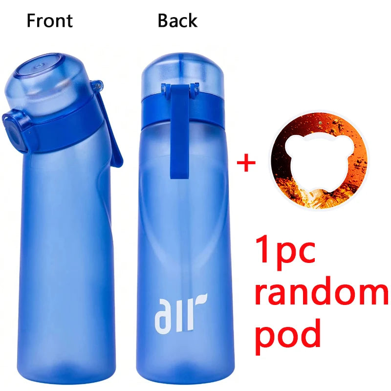 1pc Air Water Bottle With 1pc Random Flavor Pod Sports Fashion Straw Plastic Cup Leak Proof for Outdoor Sports Fitness