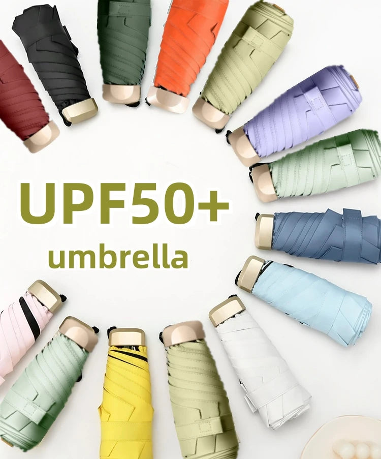 UPF50+ Mini Sun Umbrella Small Pocket Rain Travel Umbrella Vinyl Folding Umbrella UV Protection Sun Shade Pocket Parasol Capsule