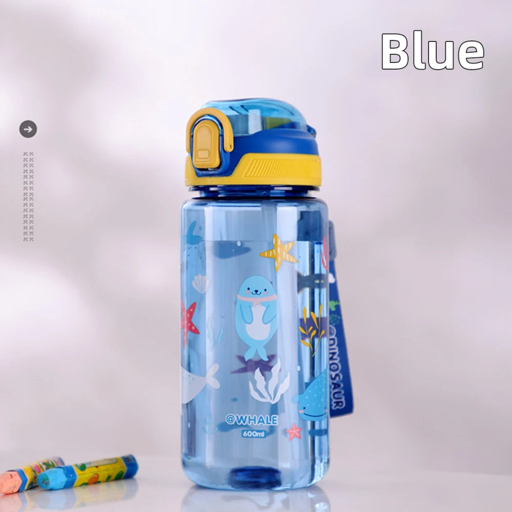 600ml Dinosaur Water Bottle For Kids Water Sippy Cup With Silicone Straw Leakproof Plastic Water Bottles Summer Kids Water Cup