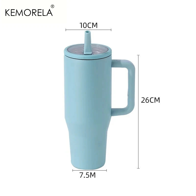 KEMORELA Thermos Cup 40oz Double-Layer Tumbler Ice Cup 1200ML Leak-Proof Foldable Straw Cover Direct Drinking Mouth Car Cup