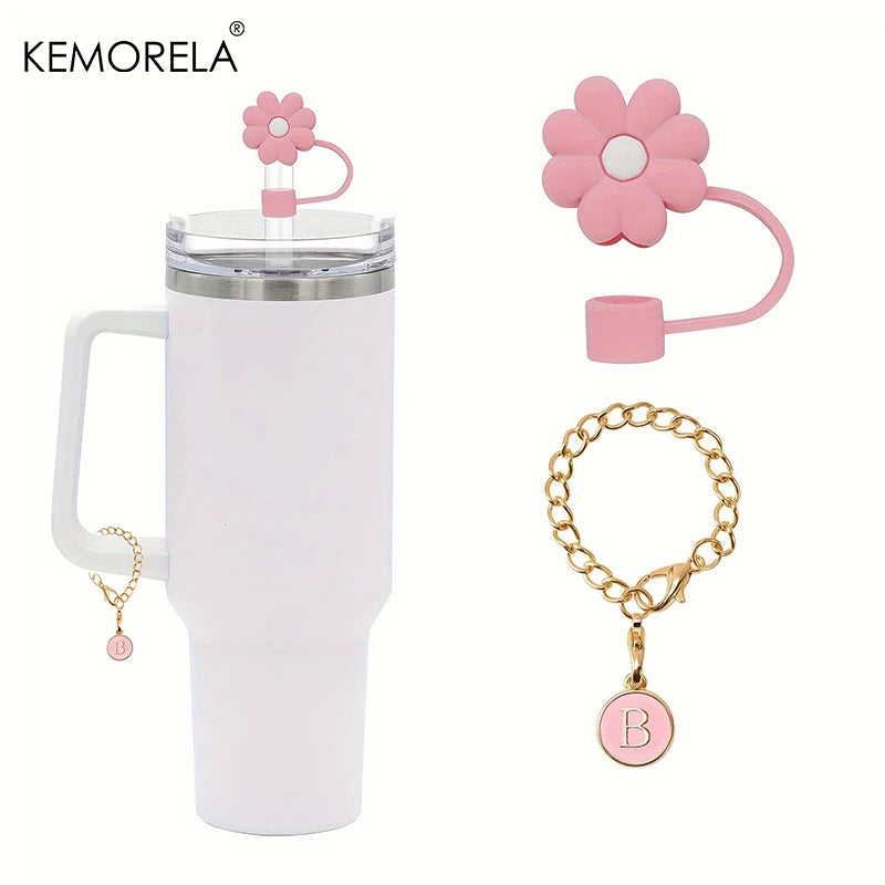 Hot Style 10mm Cute Silicone Straw Cap For Car Cup Letter Pendant Ice Master Water Cup Accessories Suitable for &amp; 20 30 40 Oz