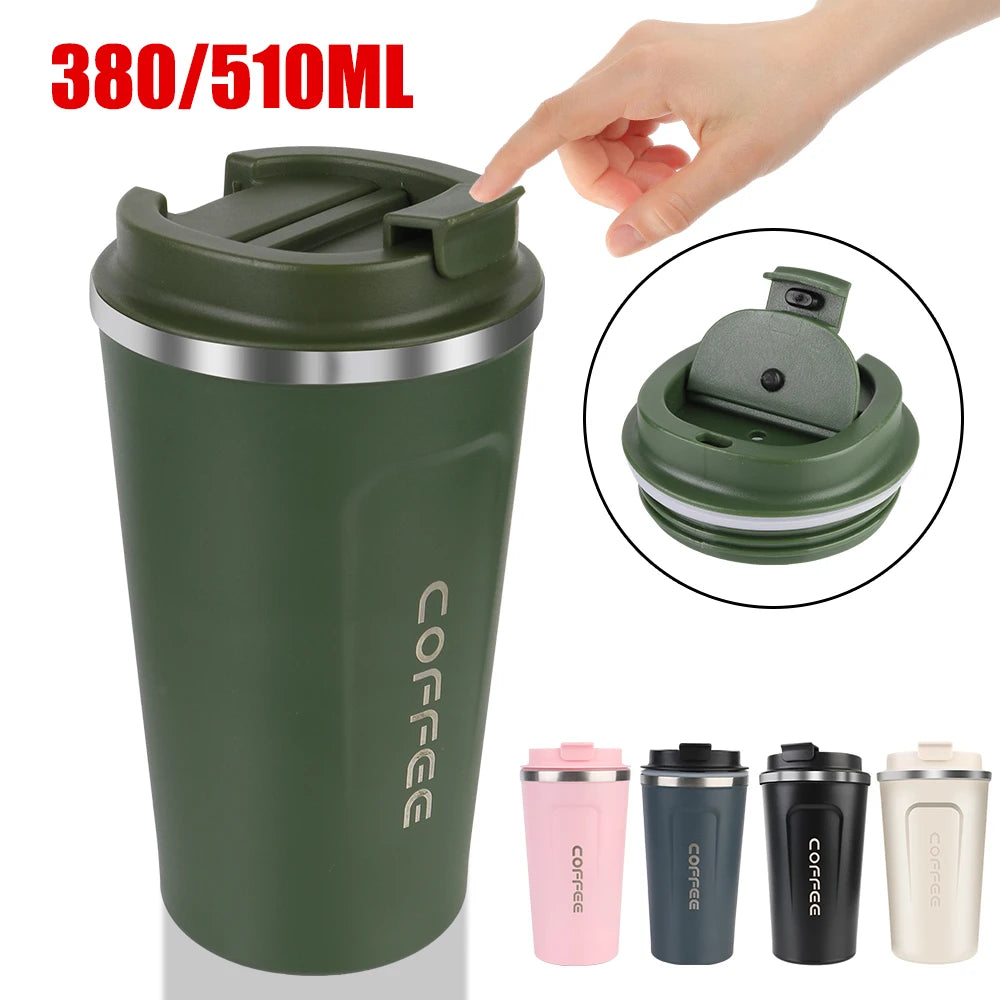 Thermo Cafe Car Thermos Mug for Tea Water Coffee Leak_Proof Travel Thermo Cup Coffee Mug 380/510ML Double Stainless Steel