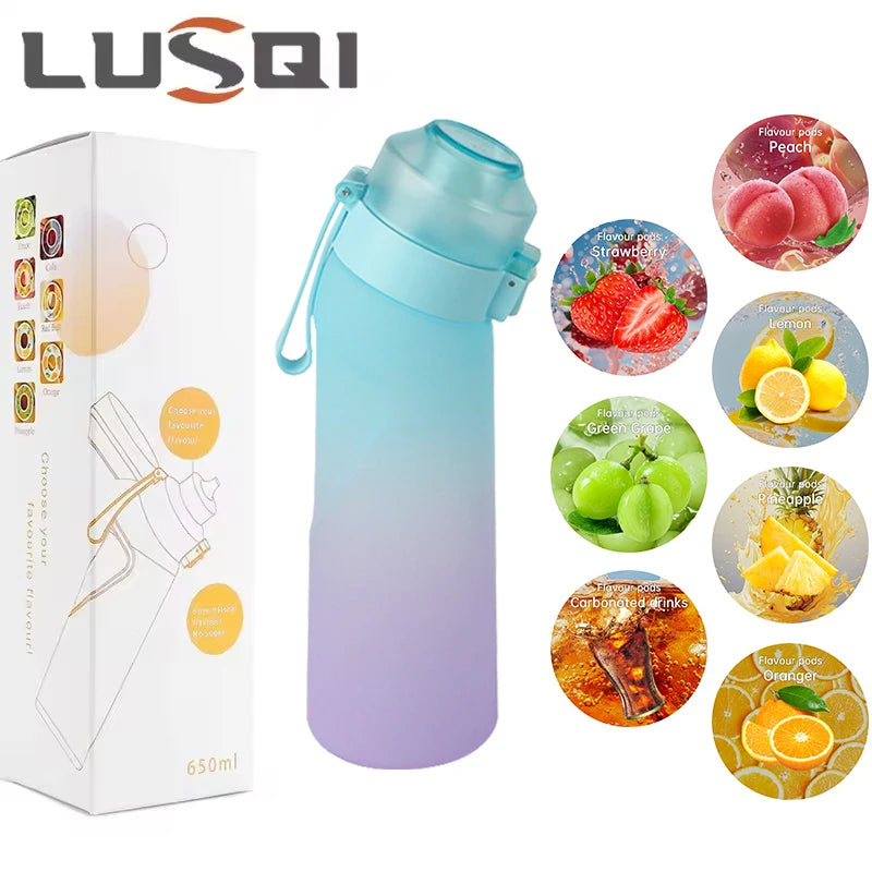 LUSQI Air Flavored Water Bottle With 7 Flavor Ring Sports Fashion Straw Tritan Plastic Cup Suitable for Outdoor Sports Fitness