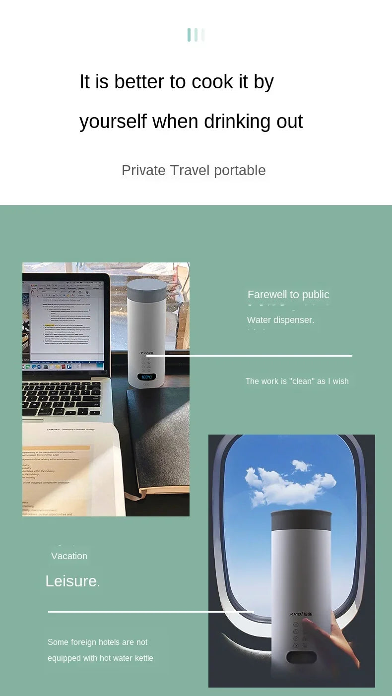 Portable Electric Kettle 400ml Automatic Shutoff Water Boiler Stainless Steel LED Baby Bottle Warmer Travel Smart Electric Cup