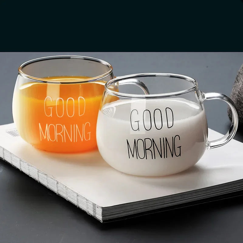 350ml Letter Printed Transparent Creative Glass Coffee Tea Mug Drinks Dessert Breakfast Milk Cup Glass Mugs Handle Drinkware Mug - Gabriel