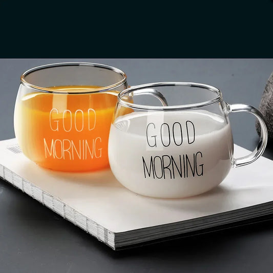 350ml Letter Printed Transparent Creative Glass Coffee Tea Mug Drinks Dessert Breakfast Milk Cup Glass Mugs Handle Drinkware Mug - Gabriel