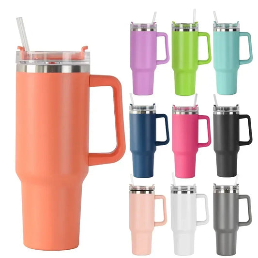 40OZ Straw Insulation Cup with Handle Portable Car Stainless Steel Coffee Water Bottle LargeCapacity Travel BPA Free Thermal Mug - Gabriel