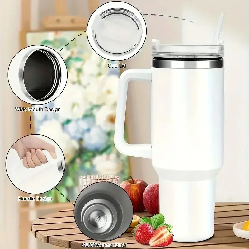 NEW 40oz Stainless Steel Water Bottle with Handle Lid Straw Vacuum Thermos Cup Car Coffee Mug Personalized Tumbler - Gabriel