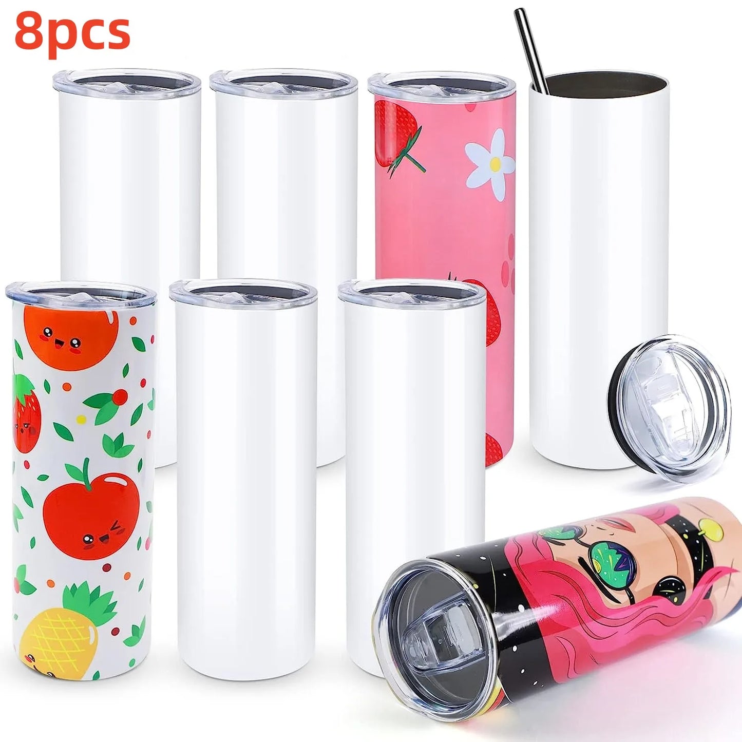 HTVRONT 4/8/12/16 Pcs 20 OZ Stainless Sublimation Tumblers Skinny Straight Sublimate Tumbler Blank DIY Mugs Cups Sippy Bottle