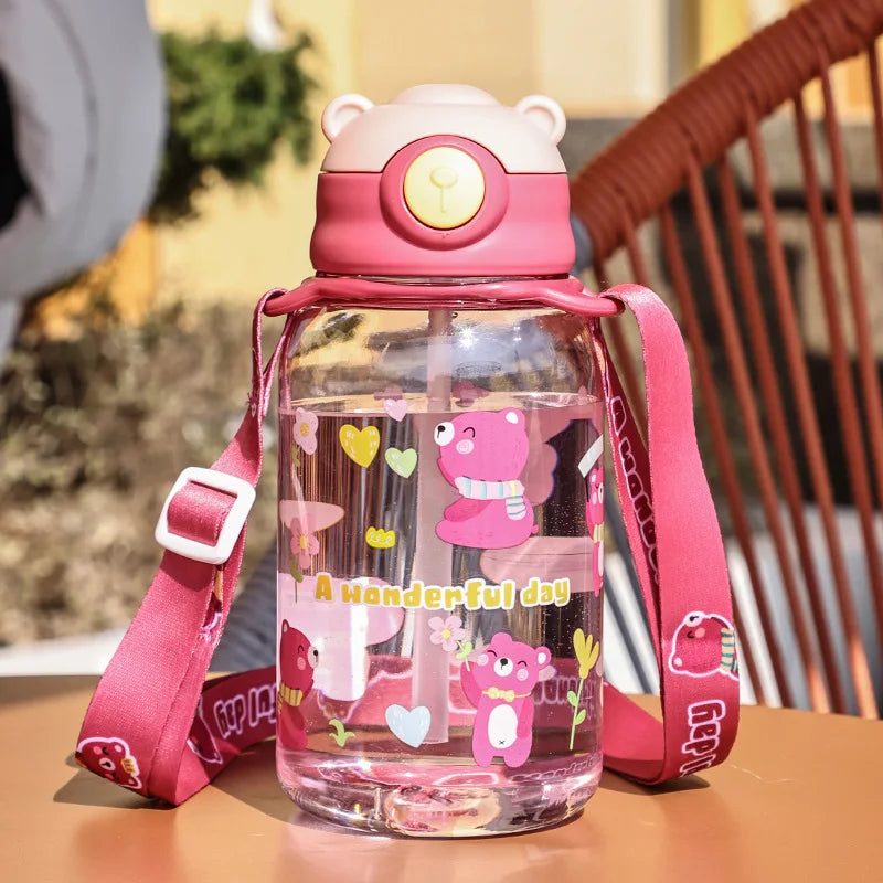 1PC Kids Water Sippy Cup Kids Water Bottle with Straw and Handle Portable Drinking Bottle Cup Children