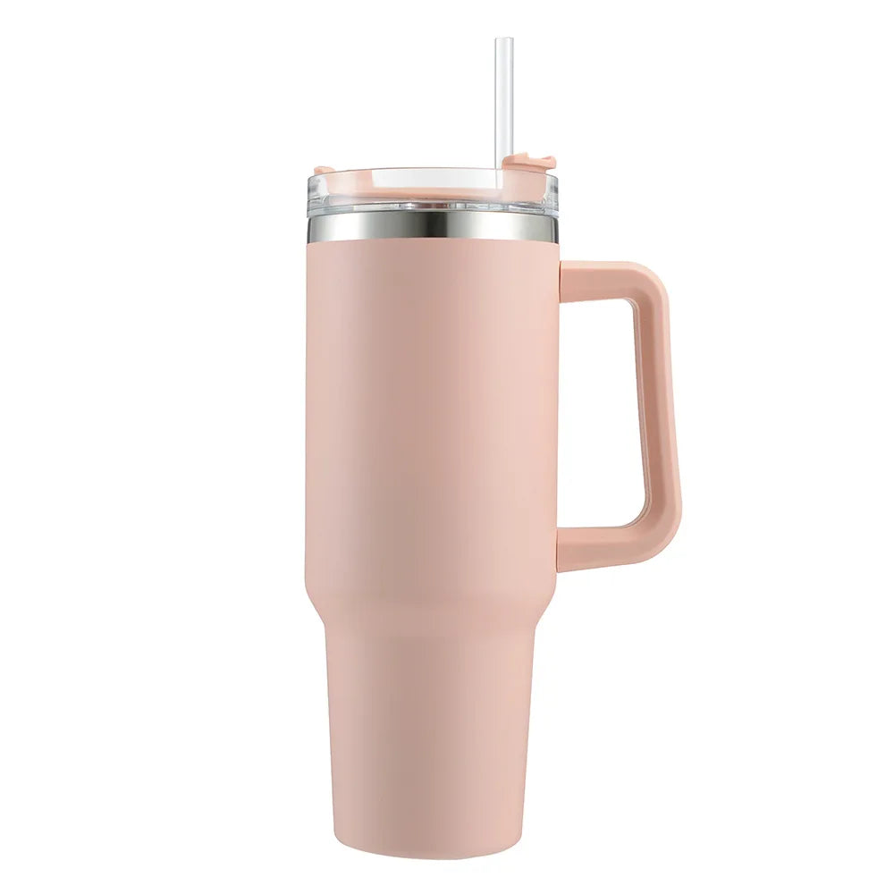 Cafe Insulated Tumbler Straw Stainless Steel Coffee Termos Cup In-Car Vacuum Flasks Portable Water Bottle 40oz Mug With Handle - Gabriel