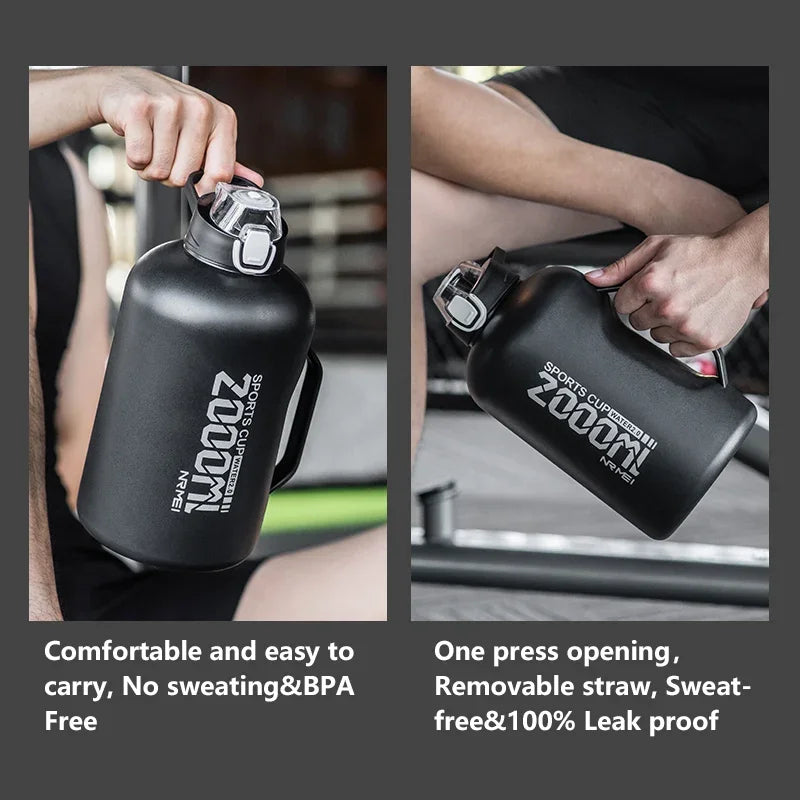 Stainless Steel Insulated Water Bottle, Double Wall Vacuum Sport Bottle with Straw and Handle for Gym, 1.5L, 2.0L