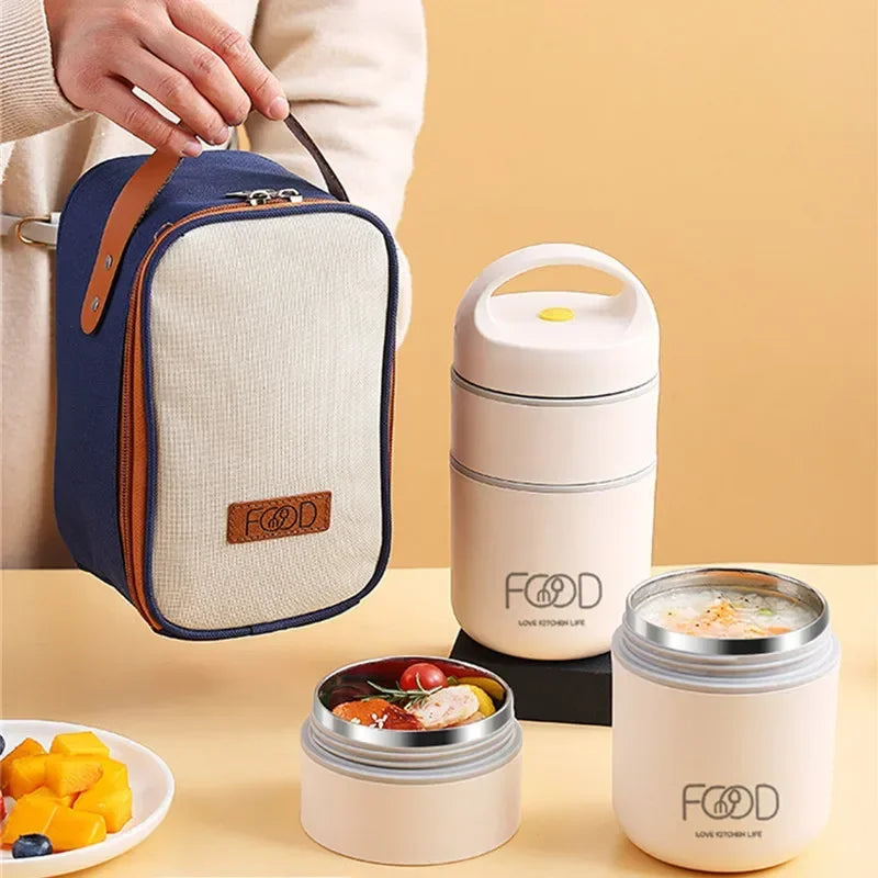 Portable Thermal Insulation Lunch Box Bento Box Adult Lunch Box Set Stainless Steel Vacuum Thermal Lunch Box For Children