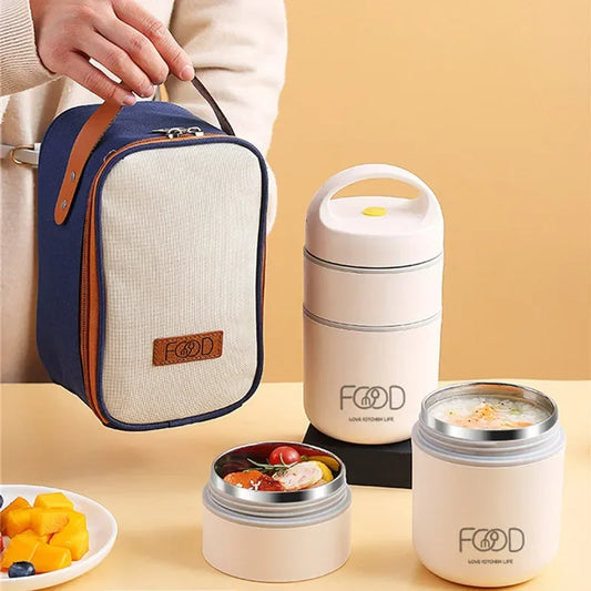 Portable Thermal Insulation Lunch Box Bento Box Adult Lunch Box Set Stainless Steel Vacuum Thermal Lunch Box For Children