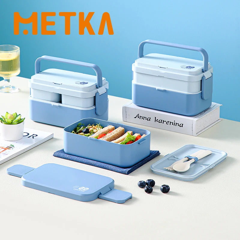 METKA Picknick-Lunchbox Magic 3-in-1, doppellagig, mikrowellengeeignet, Bento-Box, Frischhaltebehälter, Lunchboxen für Schulkinder