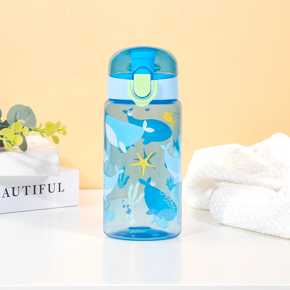 18.6oz Cute Cartoon Leakproof Water Bottle Transparent Sports Water Cup With Rope For Outdoor Travel Durable Kid Drinking Bottle