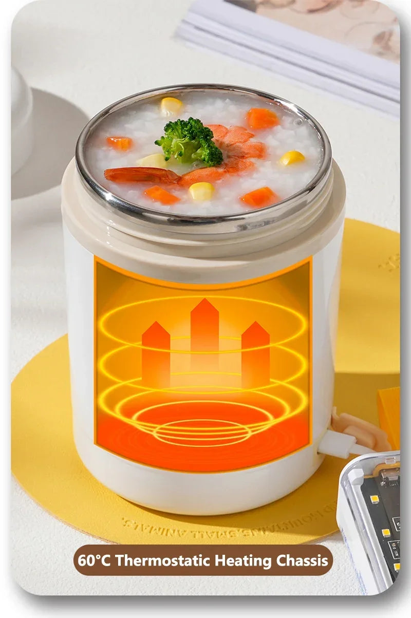 600ML USB Electric Heating Lunch Box Portable Picnic Milk Drink Food Heater Stainless Steel Food Warmer Container 5V 12V 24V